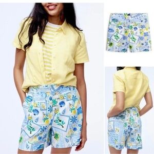 J. Crew Blue and Yellow Floral Women Shorts